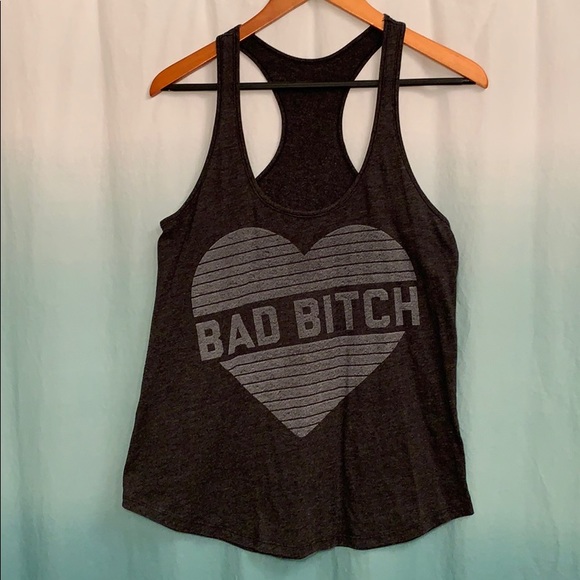 Tops - No label-size M, dark gray, “Bad Bitch” racer tank